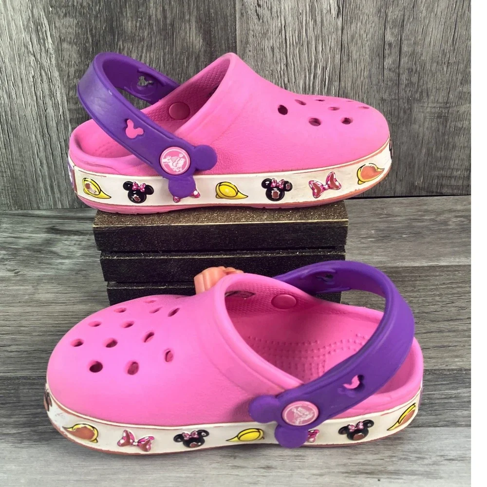 Crocs Disney Minnie Mouse Pink Purple Clogs Toddler Girls Size 8/9 Slip On Shoes